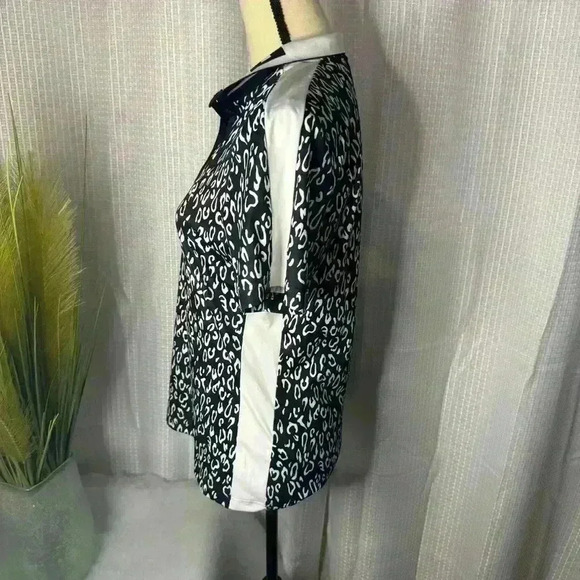 J Lindeberg Women’s Large Golf Polo Animal Print Blue And White Short Sleeve - Picture 4 of 12